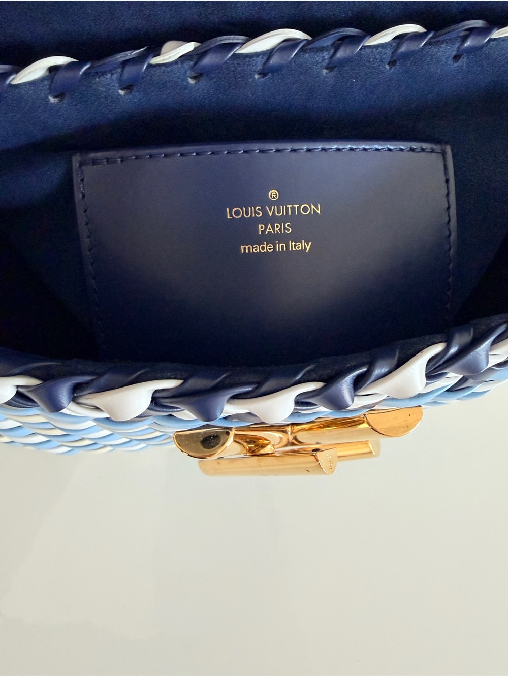 Louis Vuitton Navy and White Epi Twist Small Top Handle Bag with Gold Hardware - Picture 11 of 14